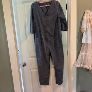 Nines by hatch blue floral button jumpsuit